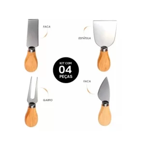 Kit Mini Conjunto 4 Peças em Aço e Madeira