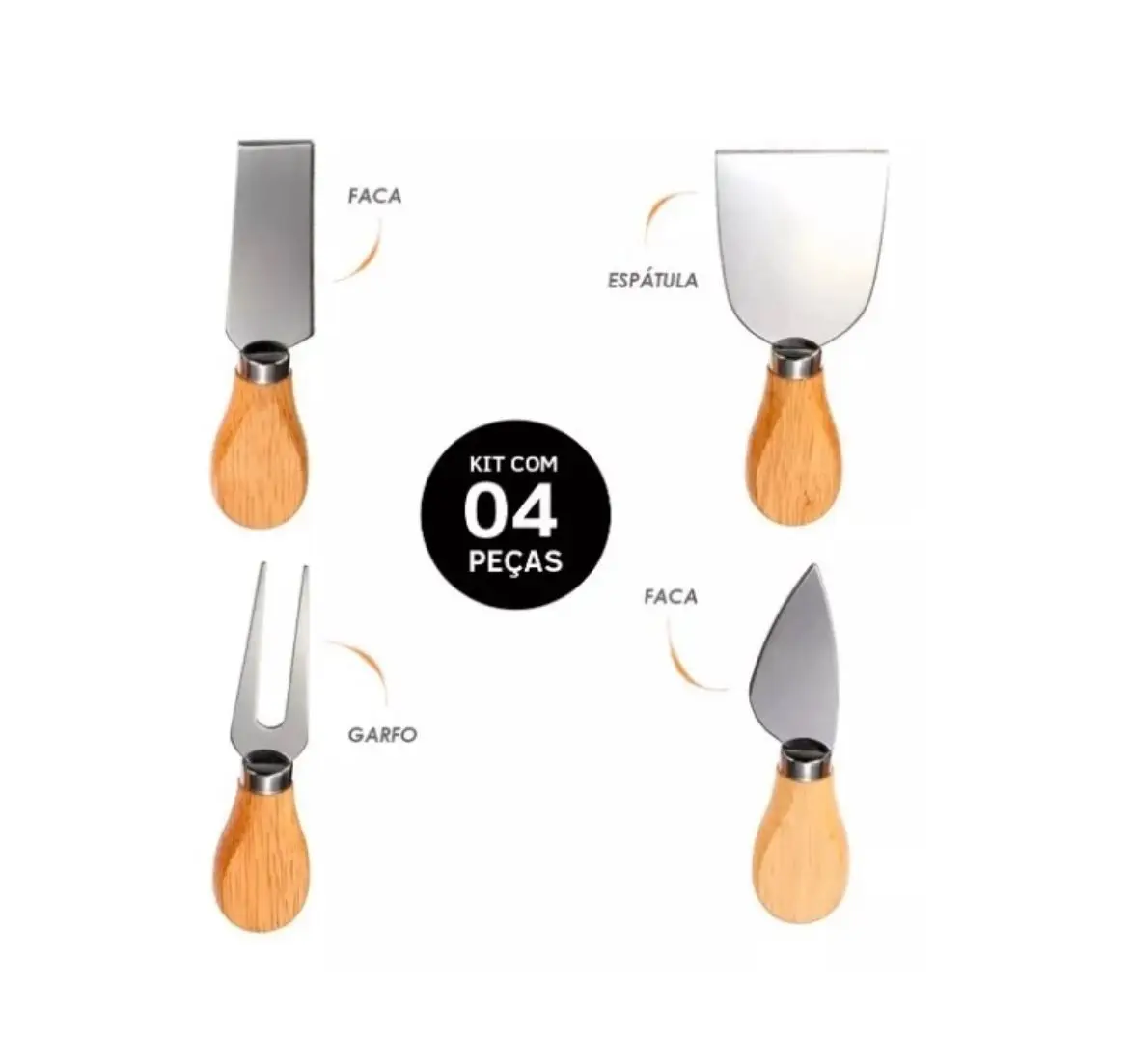 Kit Mini Conjunto 4 Peças em Aço e Madeira