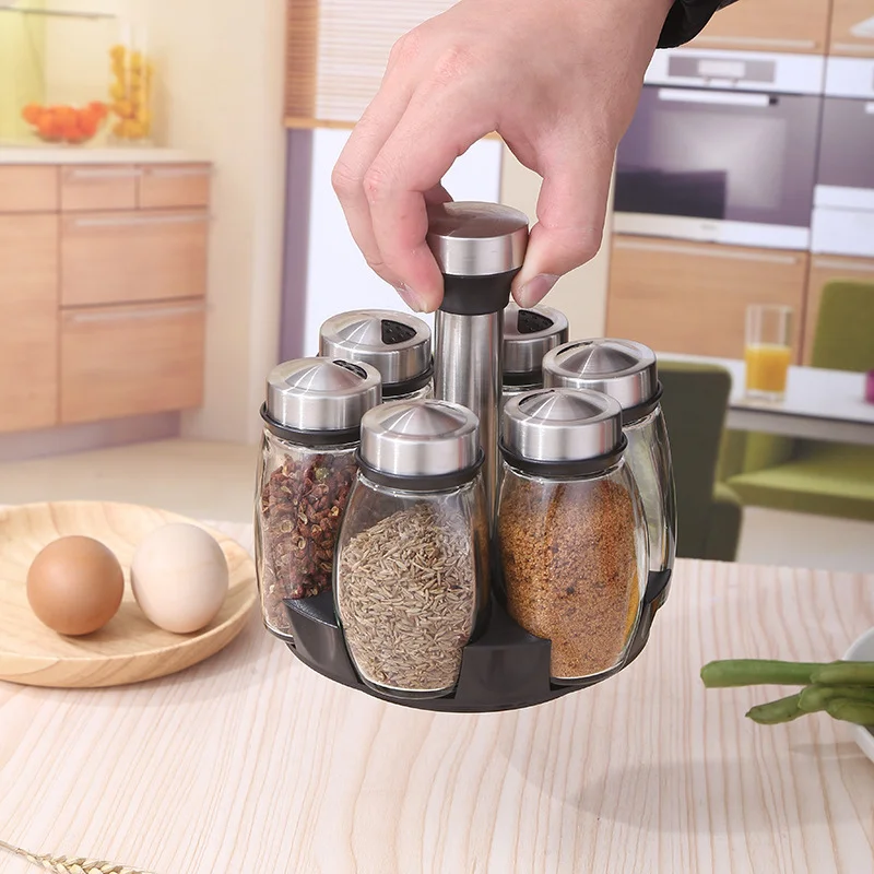 Porta Condimentos Giratório com 6 compartimentos em Vidro + Porta Temperos de Cozinha. - Imagem 5