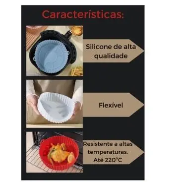Cesto de Silicone Redondo para Air Fryer e Forno elétrico com Alça Lavável. - Imagem 3