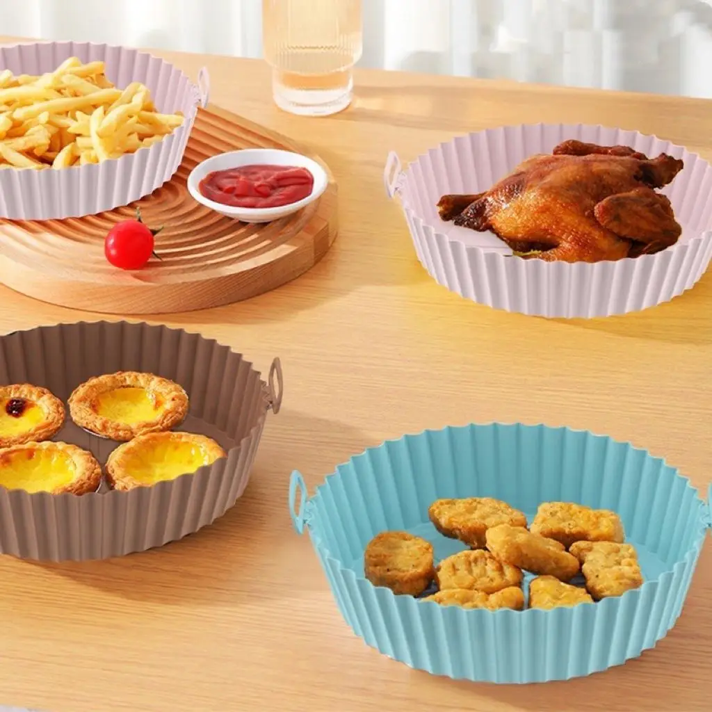Cesto de Silicone Redondo para Air Fryer e Forno elétrico com Alça Lavável. - Imagem 4