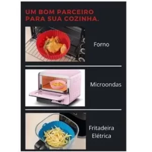 Cesto de Silicone Redondo para Air Fryer e Forno elétrico com Alça Lavável.