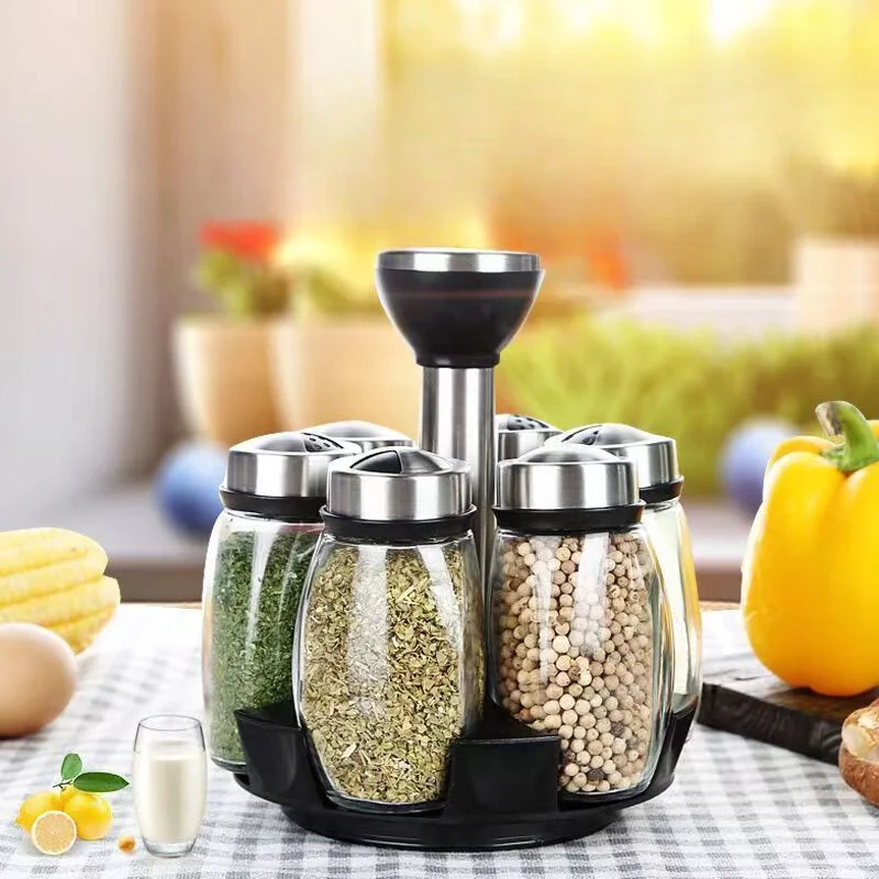 Porta Condimentos Giratório com 6 compartimentos em Vidro + Porta Temperos de Cozinha. - Imagem 2