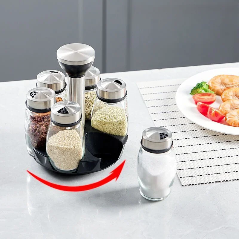 Porta Condimentos Giratório com 6 compartimentos em Vidro + Porta Temperos de Cozinha. - Imagem 3